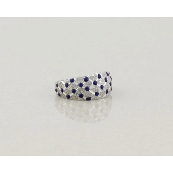 14k White Gold Blue Enamel Textured Diamond Pattern Dome Ring Size 8 1/4 - Picture 3 of 6